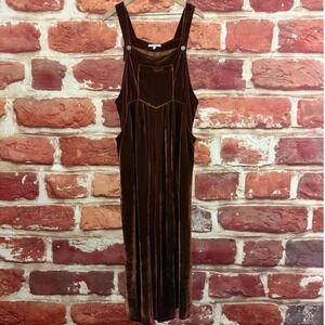 John Mark Overalls Women's L Brown Velvet Velour Casual Wide Leg Pants Jumpsuit
